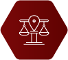 Scales of justice icon with location marker